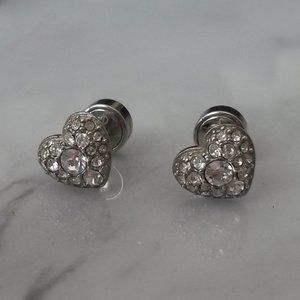 Fossil Crystal Heart Stud Earrings